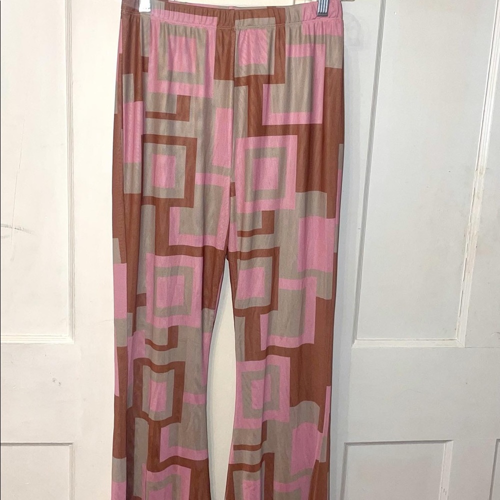 Groovy 70s Inspired Mesh Flare Patterned Pants